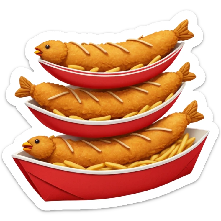 5 breaded chicken tenders stacked on top of each other in a red paper food boat  sticker