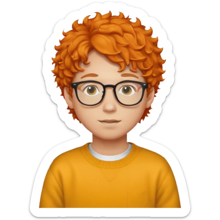teen nerd orange hair boy curly orange hair wearing white shirt inside a yellow sweater with glasses  sticker