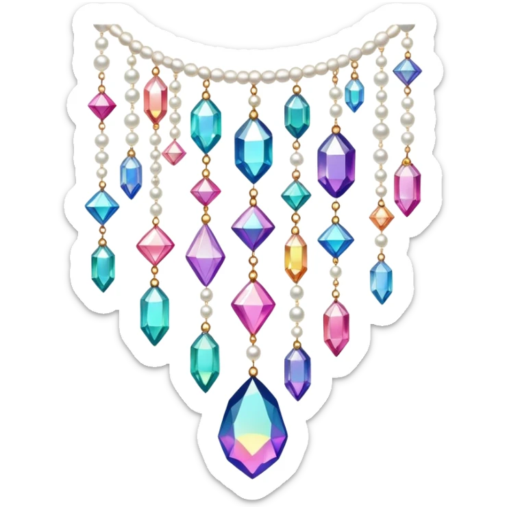 Iridescent big giant glistening glossy sparkly shiny glittery hanging crystals pearls and beads and gemstones decorations sticker