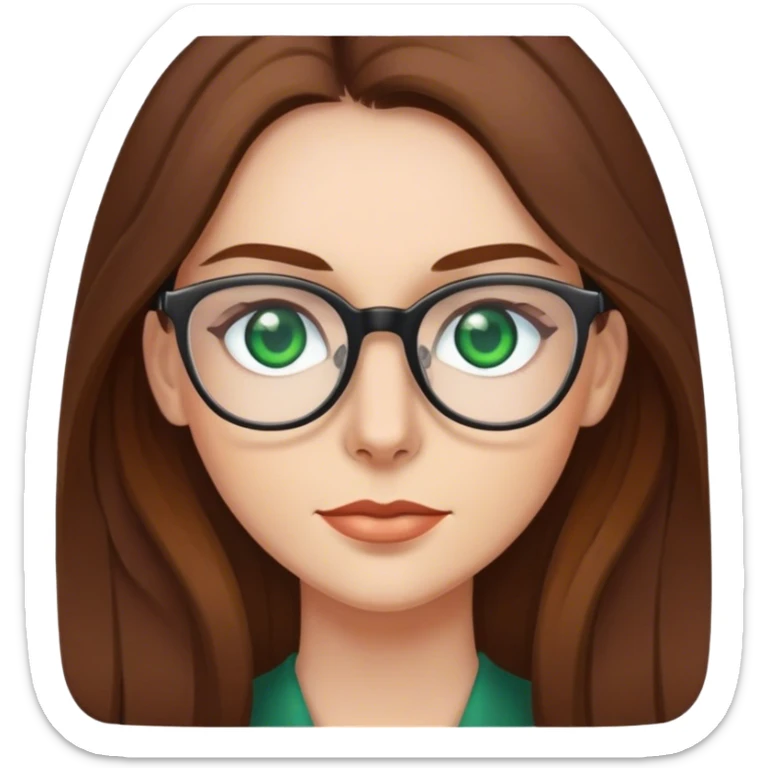 Woman wearing glasses with long Brown hair and Green eyes sticker