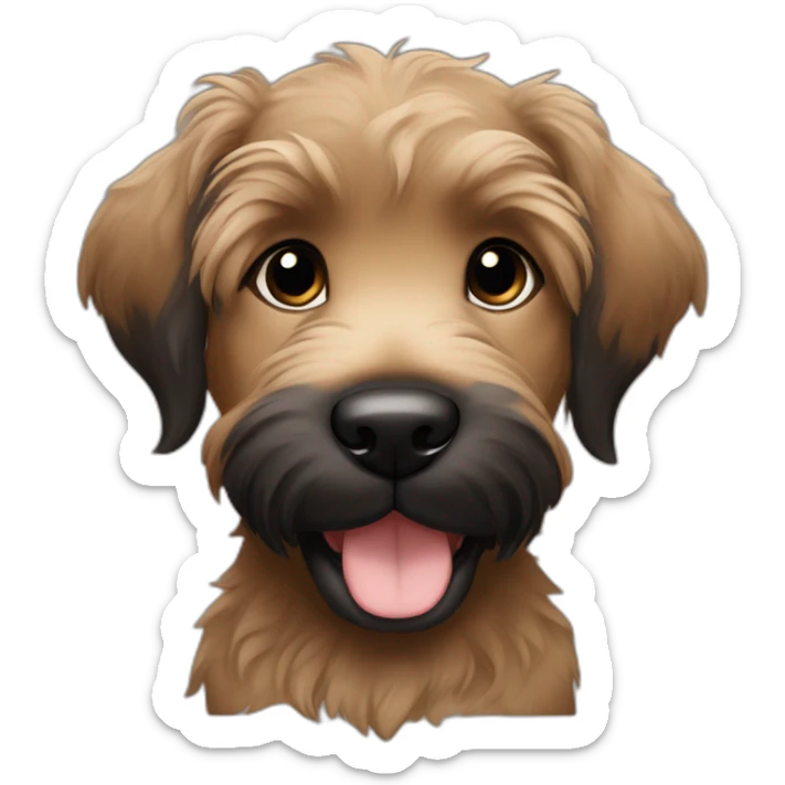 bouvier fawn brown and black puppy face very long hair smiling dark ears sticker