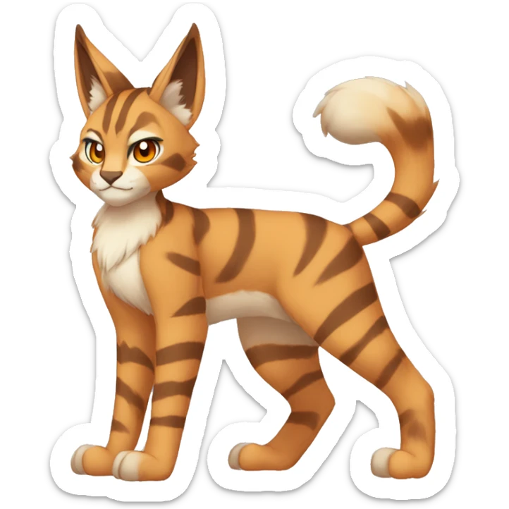 Anthro Beige-Orange-Brown Striped Fur-Sona-Fakemon Lynx-Caracal Full Body sticker