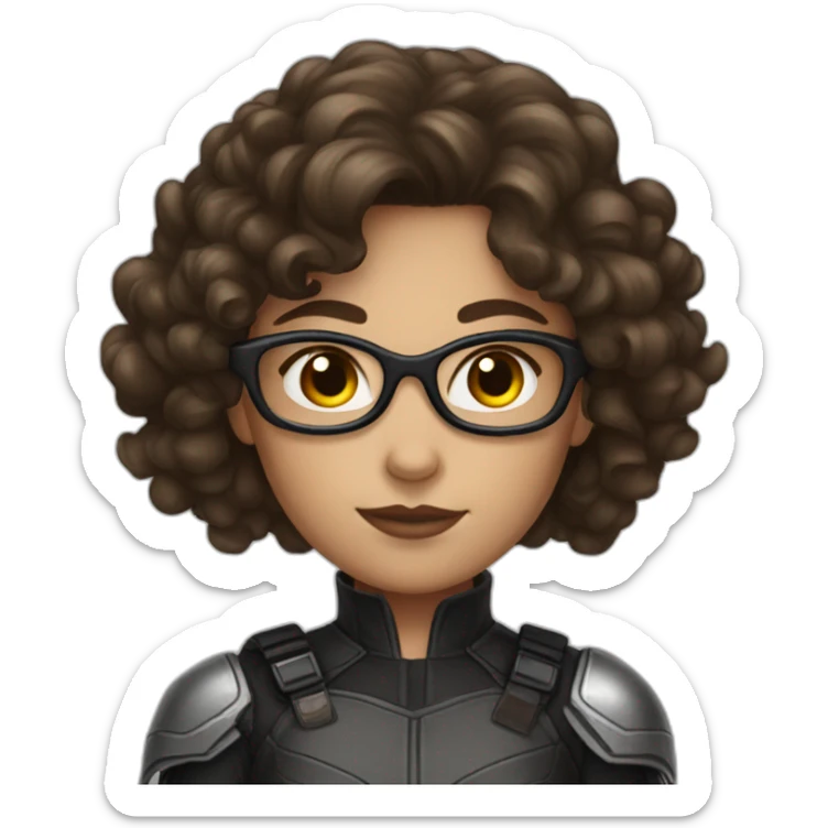 a girl dressed as a brunette avenger with long curly hair with glasses sticker