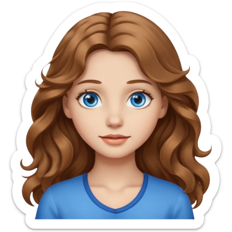 Please generate a portrait of a pretty girl with long, wavy, light brown hair. sticker