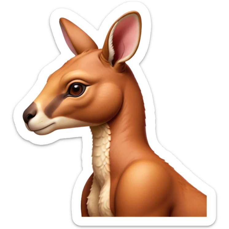 Cinematic Noble Adult Red Kangaroo Portrait Emoji, Poised and regal, with a robust, muscular build, tawny reddish fur, and a distinctive red kangaroo-shaped head featuring a slightly elongated snout, prominent ears, and keen, observant eyes, Simplified yet sharp and sophisticated features, highly detailed, glowing with a warm, sunlit glow, high shine, intelligent and commanding, stylized with an air of outback authority, focused and vigilant, soft glowing outline, capturing the essence of a watchful guardian that seems ready to bound out of the screen with effortless power! sticker