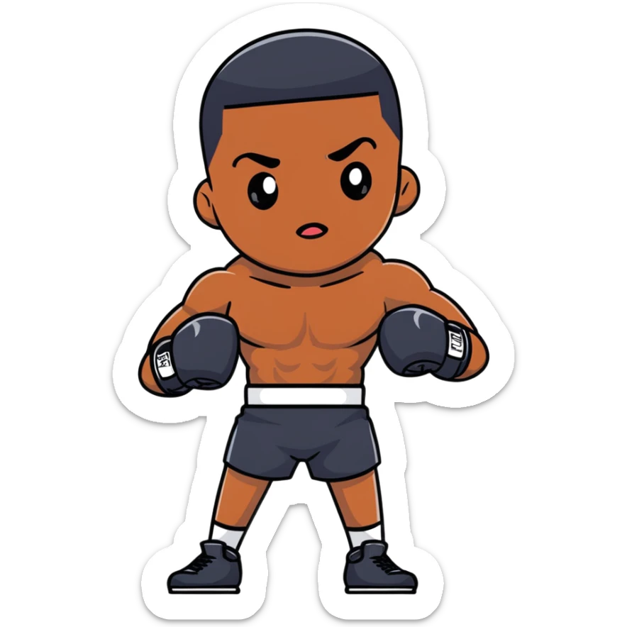 Passport photo portrait of a young 19-year-old Black male boxer, formal front-facing pose, neutral background, athletic build sticker