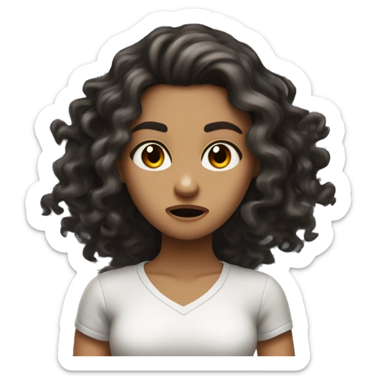 A half black half white girl with long curly brown hair going crazy with fumes coming out and angry eyes sticker