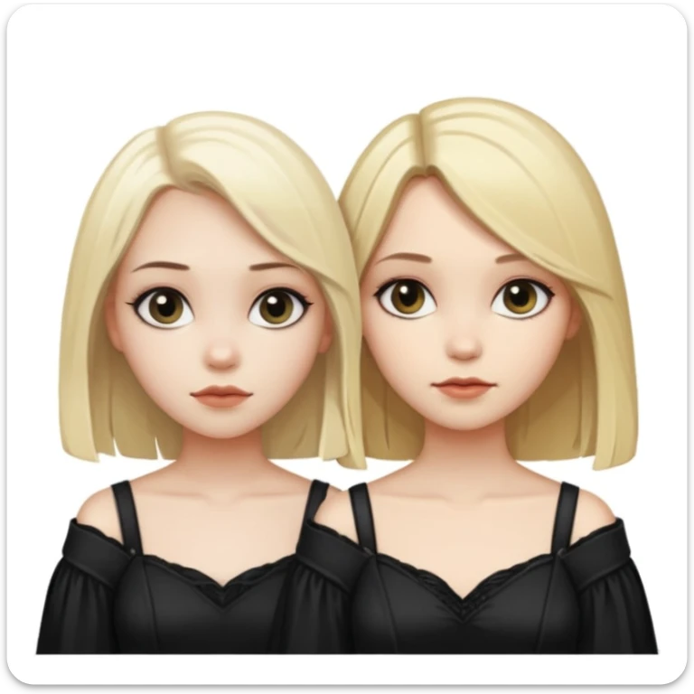 two girls side by side, one blonde with clean soft style, one with dark hair and gothic sexy style, both with hair above shoulders sticker