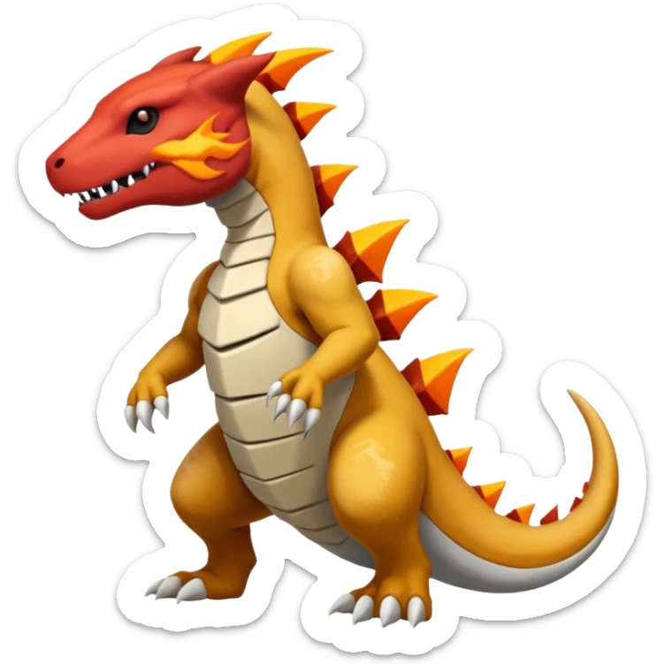 Black and red and orange and yellow magmatic Marowak-Cubone-Salandit-Charmeleon-fusion (full body) sticker