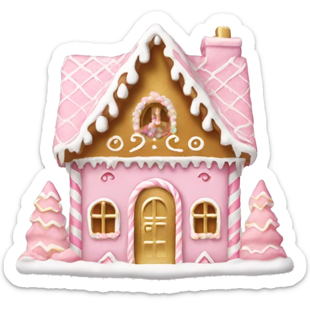 pink and gold and white gingerbread house sticker