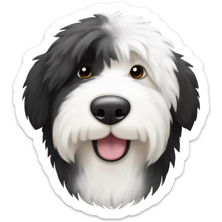Old English sheepdog with a half and half face like a black and white cookie sticker