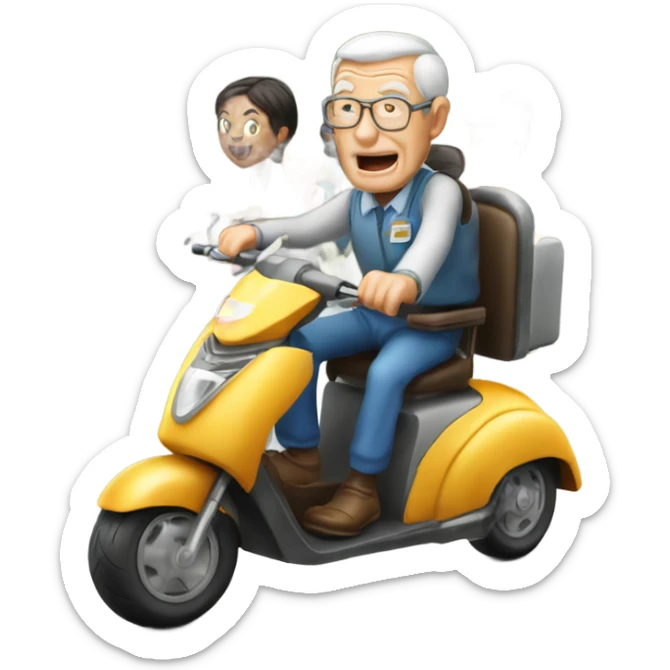 Old man riding a medical scooter chased by a group of women sticker