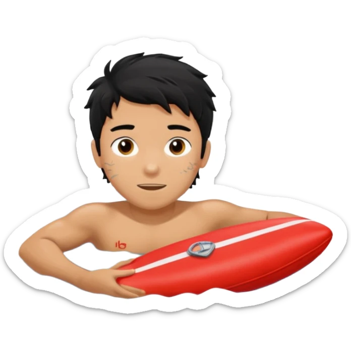 Lifeguard tanned skin Teenager with Black messy hair swimming to rescue someone sticker