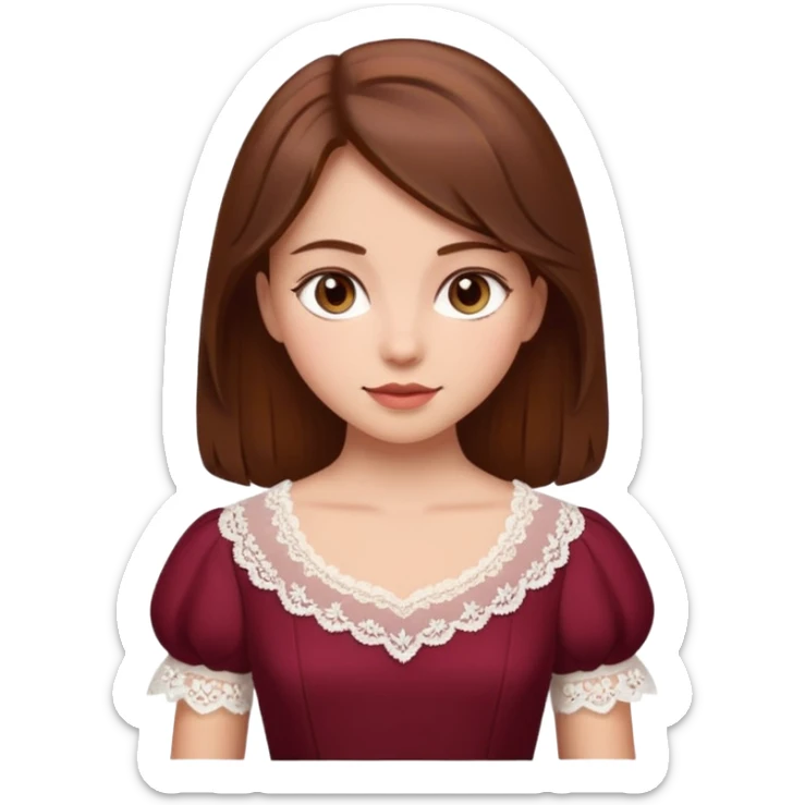 Bordo elbise giyen ama beyaz danteller olan çok guzel kahverengi saçlı bir kız resimi sticker