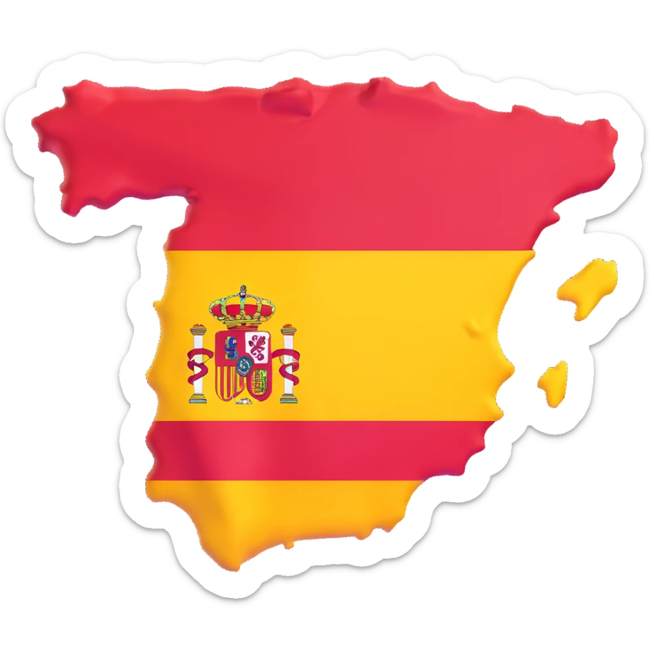 3D style illustration of the terrain of Spain with the Spanish flag overlaid, showing the flag colors vividly and clearly sticker