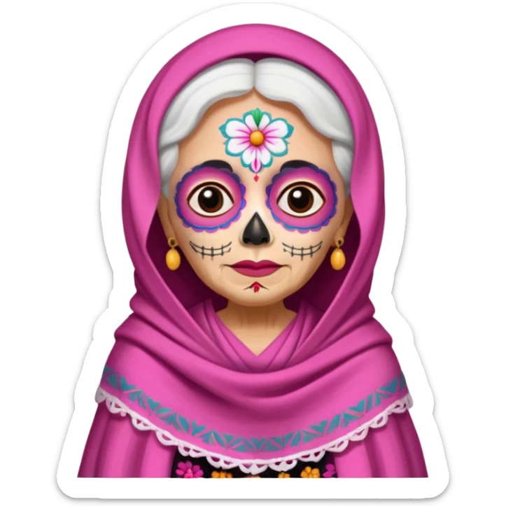 Abuelita esqueleto vestida con un rebozo rosa día de los muertos  sticker