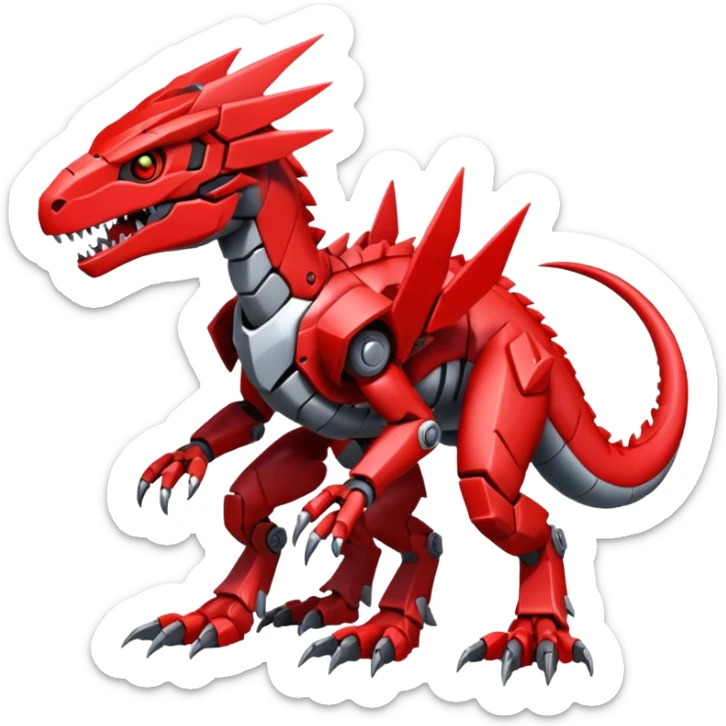 Cool Edgy Futuristic Red Digimon-Fakemon-Guilmon-Velociraptor-Dragon-Mecha full body sticker
