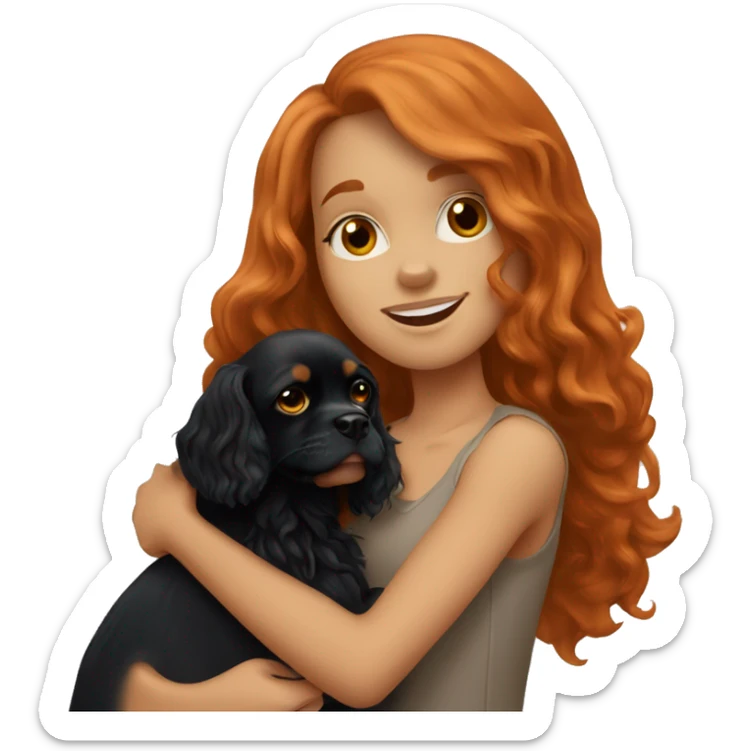 Ginger hair girl hugging a black Cavalier King Charles Spaniel dog sticker