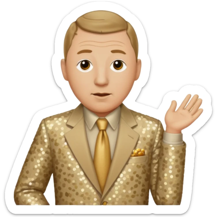 Curly Howard from The Three Stooges with dark blonde hair, beige sequin suit  sticker