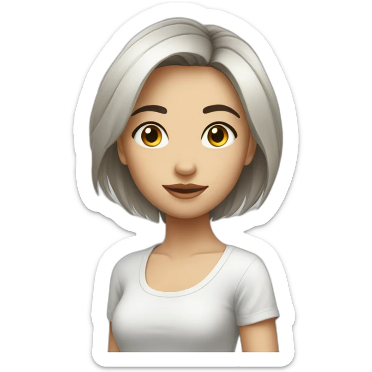 a beautiful girl with short tousled dark straight hair in a white T-shirt sticker