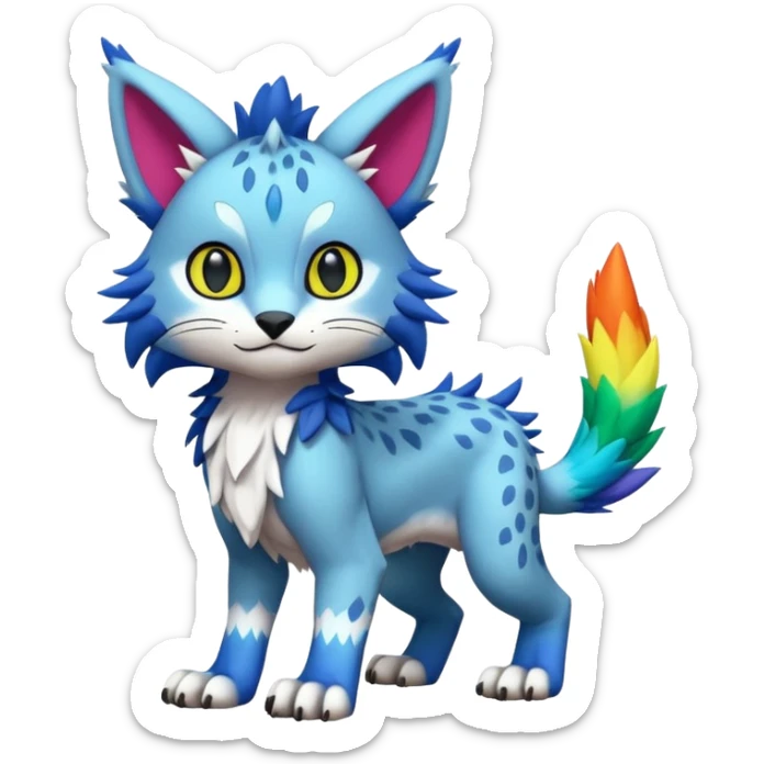 Colorful randomly-colored brightly-colored tropical kawaii edgy cute Lynx-Trico-Sergal-Vernid-Fakémon-Pokémon-creature (full body) sticker