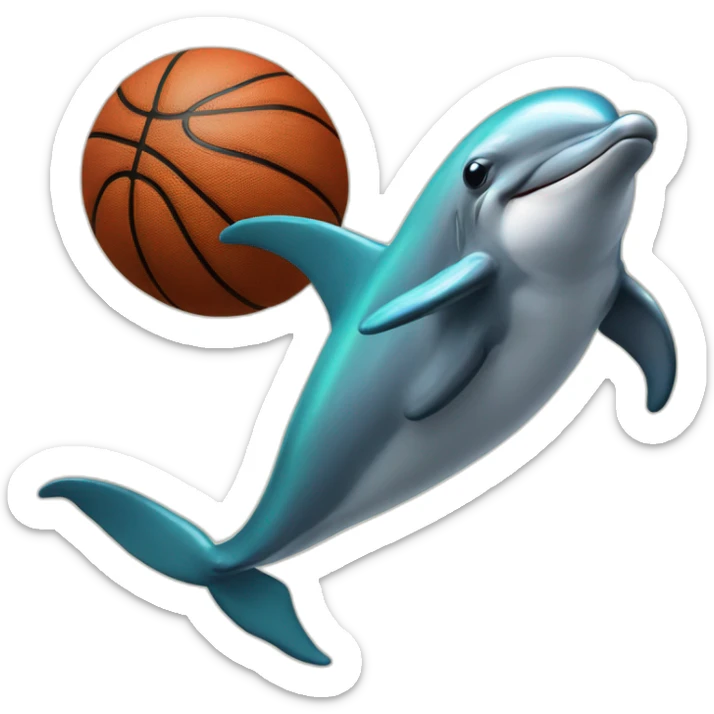 Dolphin with basketball and a label that says "Black sea Odesos" in front of the dolphin and the basketball sticker