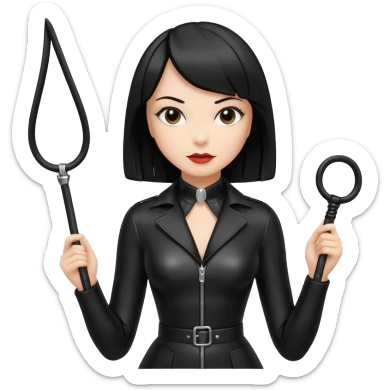 madam with straight bob black hairstyle in black latex with whip in hand sticker