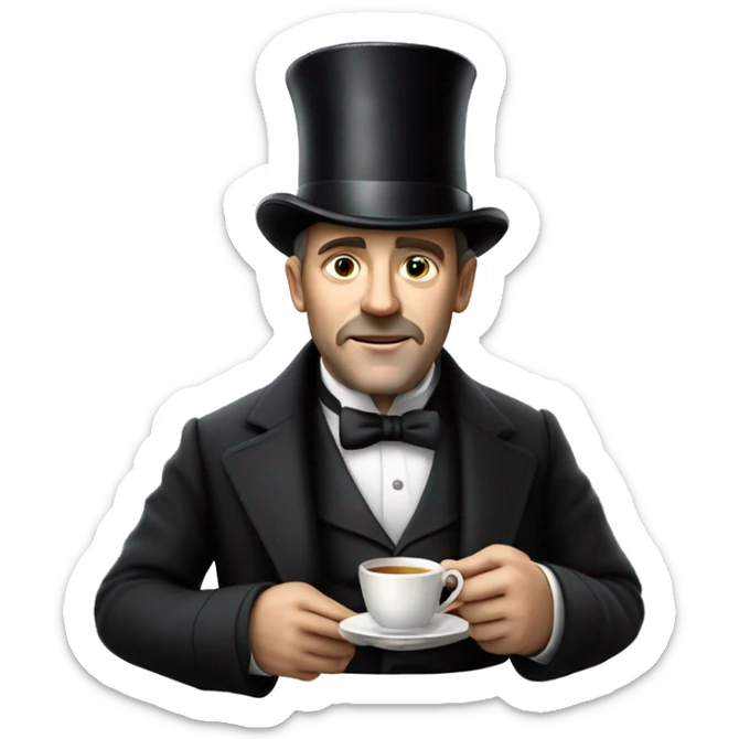 Photorealistic man A British gentleman in a monocle and a top hat with a cup of tea in his hand sticker