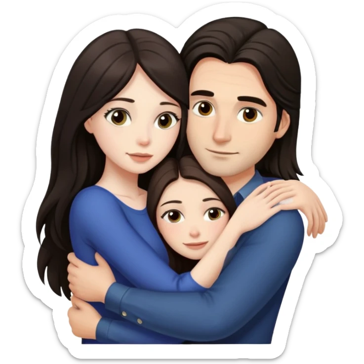 Man with dark mid-length hair, hugging a beautiful ￼brunette woman long hair and long eyelashes pale woman sticker