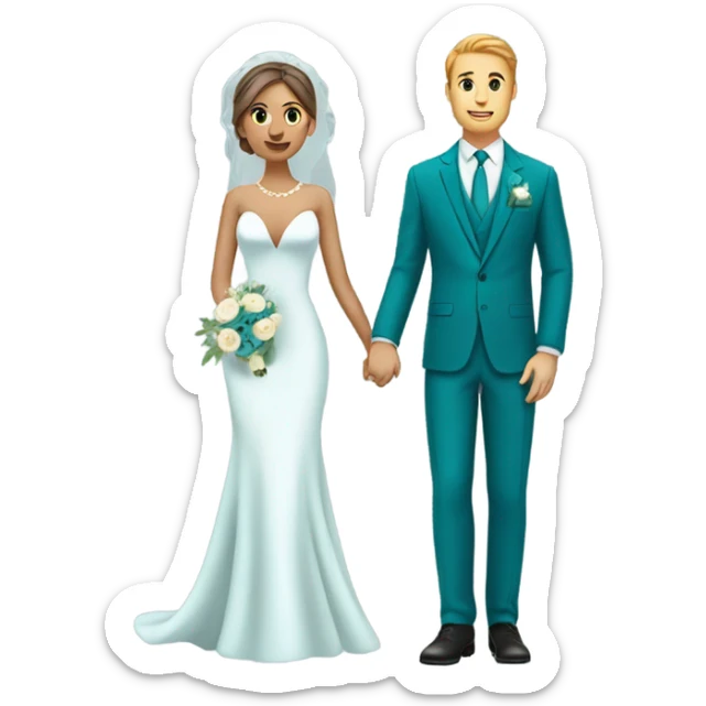 Bride in blue dress and groom in teal suit sticker