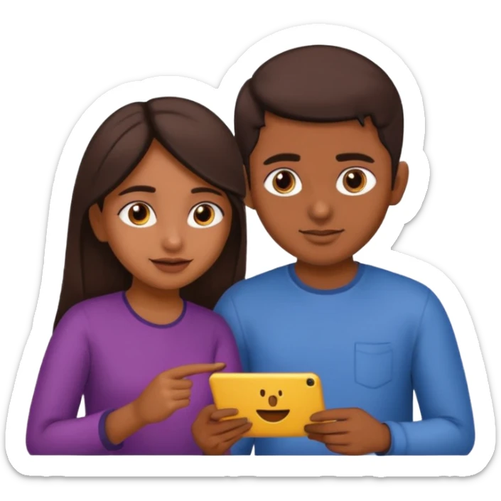 Make an emoji of an indian girl who is teaching an indian boy how to make emojis sticker