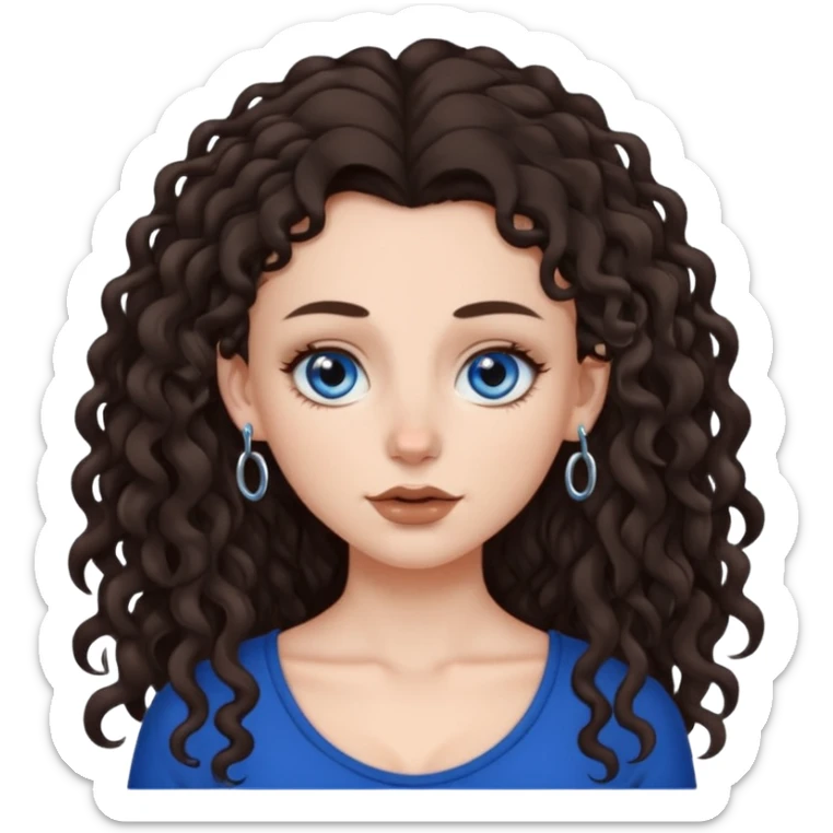 white girl, dark brown long slightly curly hair , skinni but with big breast , septum piercing on nose, beautiful dark gray-blue eyes, sticker