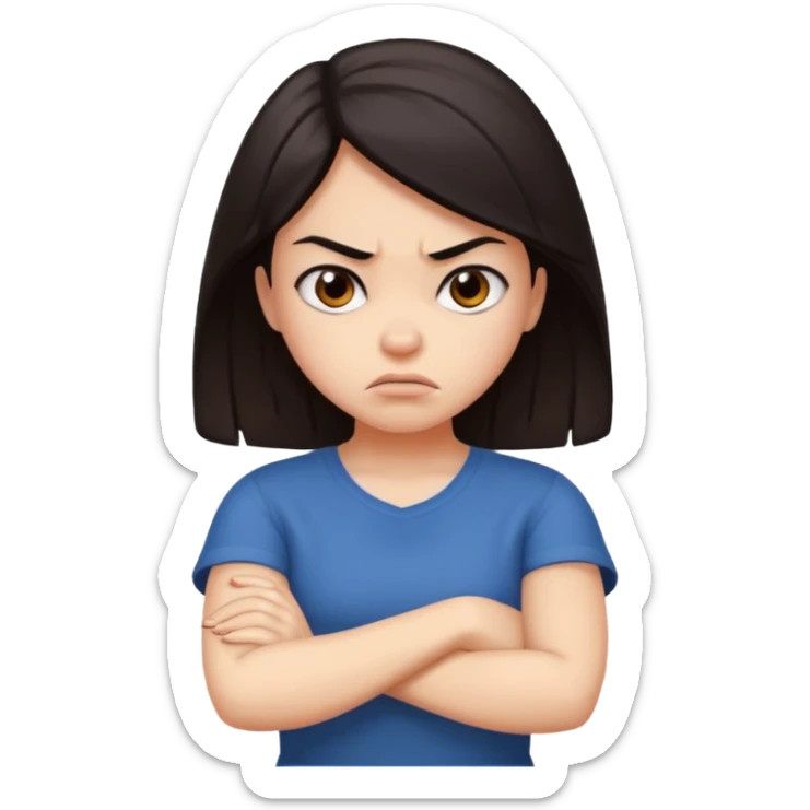 very angry arms crossed girl with dark hair sticker