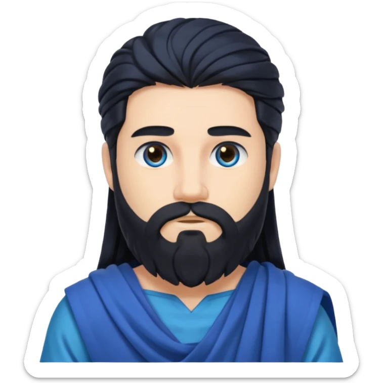 Neptune from Olympus Gods with long black hair and beard, blue toga sticker