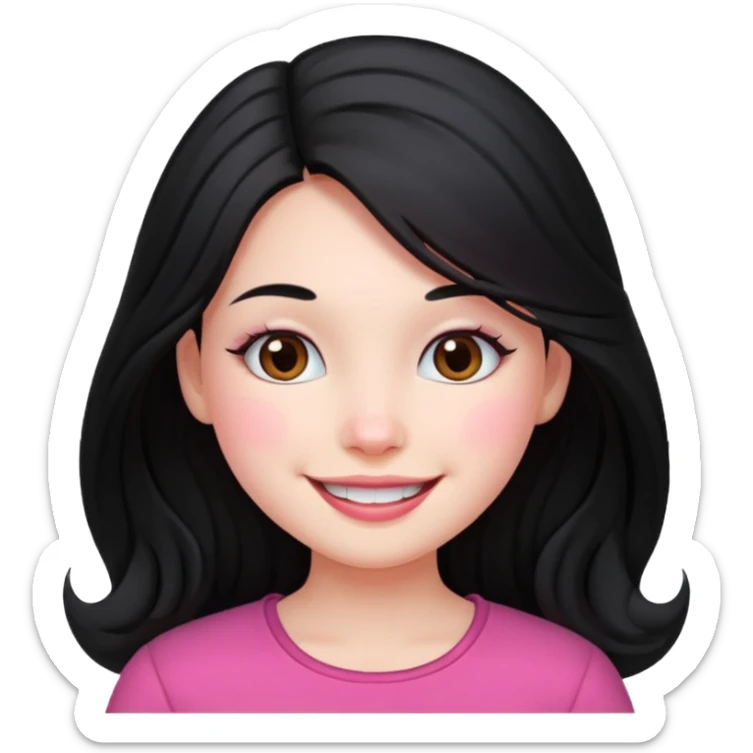 Clean girl long and black Hair and pink Cheek sticker