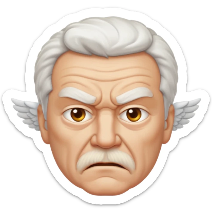 Angry older white male Italian angel cartoon face sticker