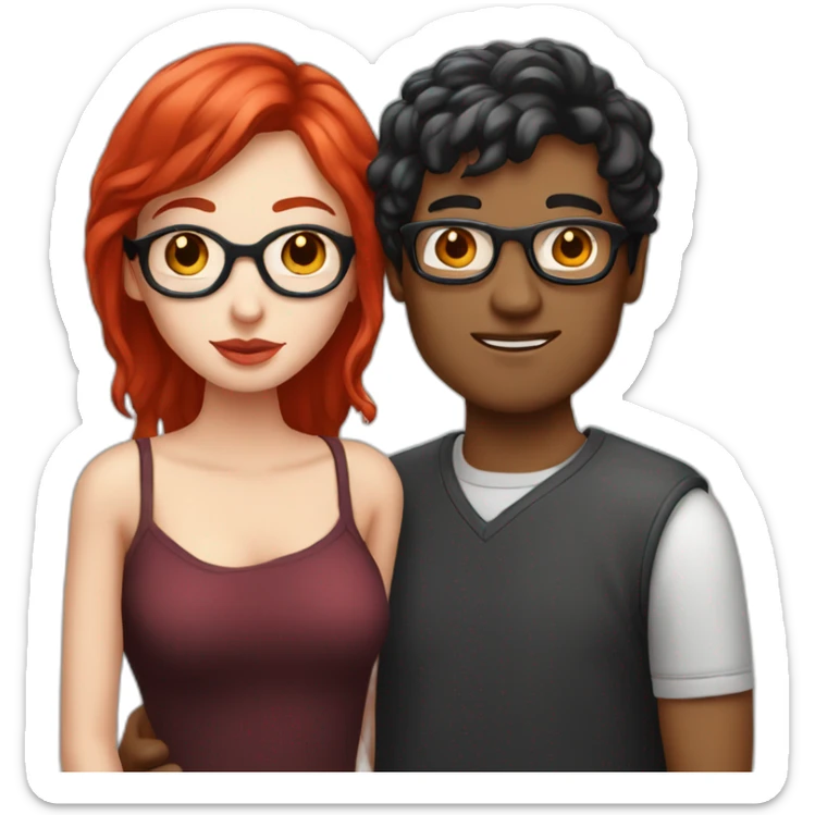 couple kiss,girl with white skin red hair man with withe skin balck hair and glasses sticker