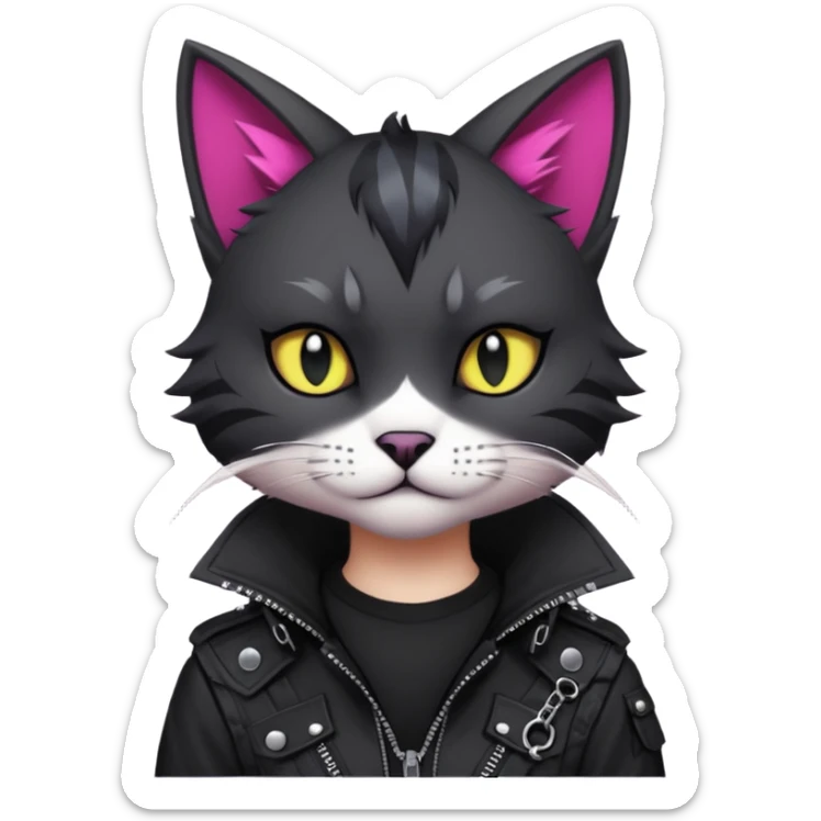 Edgy Beautiful Cool Kawaii Anthro dark cat-fursona punk techwear sticker