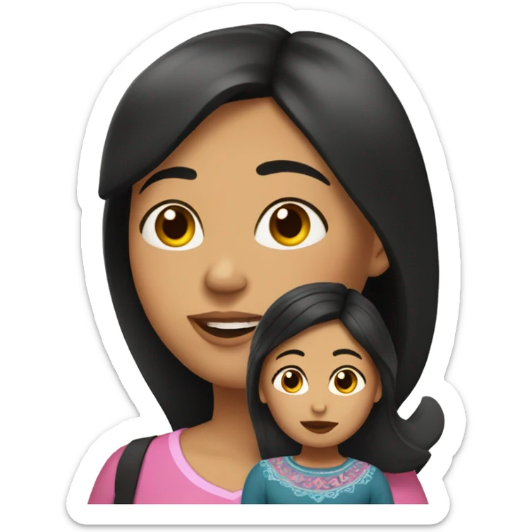 Mexican Mom with short black hair and daughter with LONG BROWN hair sticker