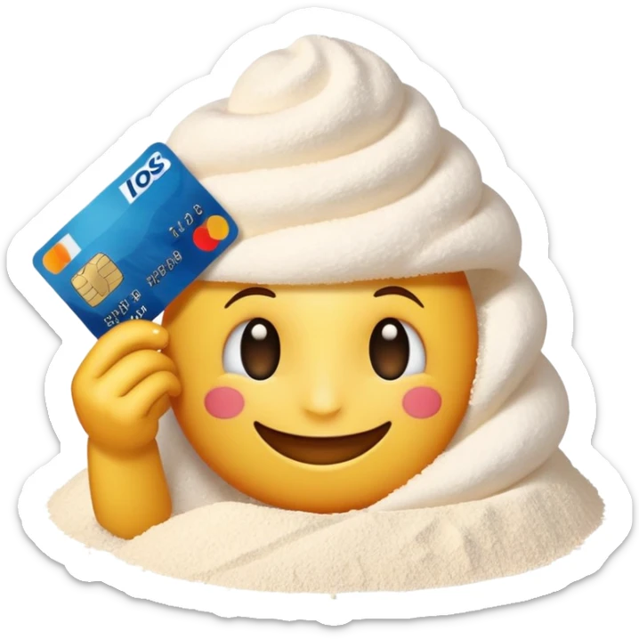 happy emoji with credit card in  hand and a pile of flour sticker