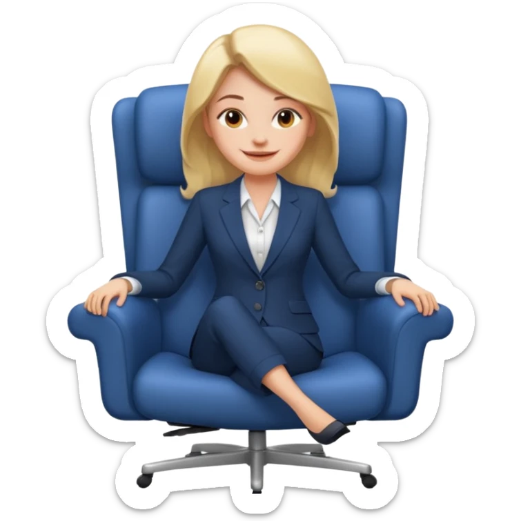 Cartoon face woman smiling and relaxing and aligned in a chair in office sticker