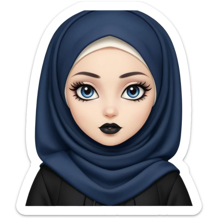 pretty bratz girl, black hijabi, dark blue eyes, black eyeliner, pale skin, black gothic clothes sticker