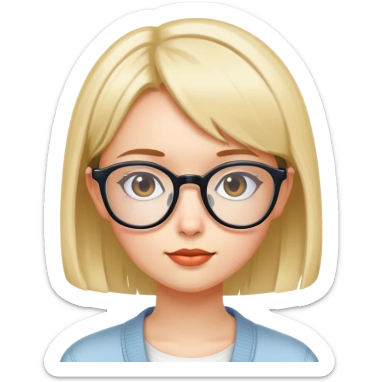 chica bajita con gafas, pelo corto lacio, estilo Y2K, carita dulce y coqueta sticker