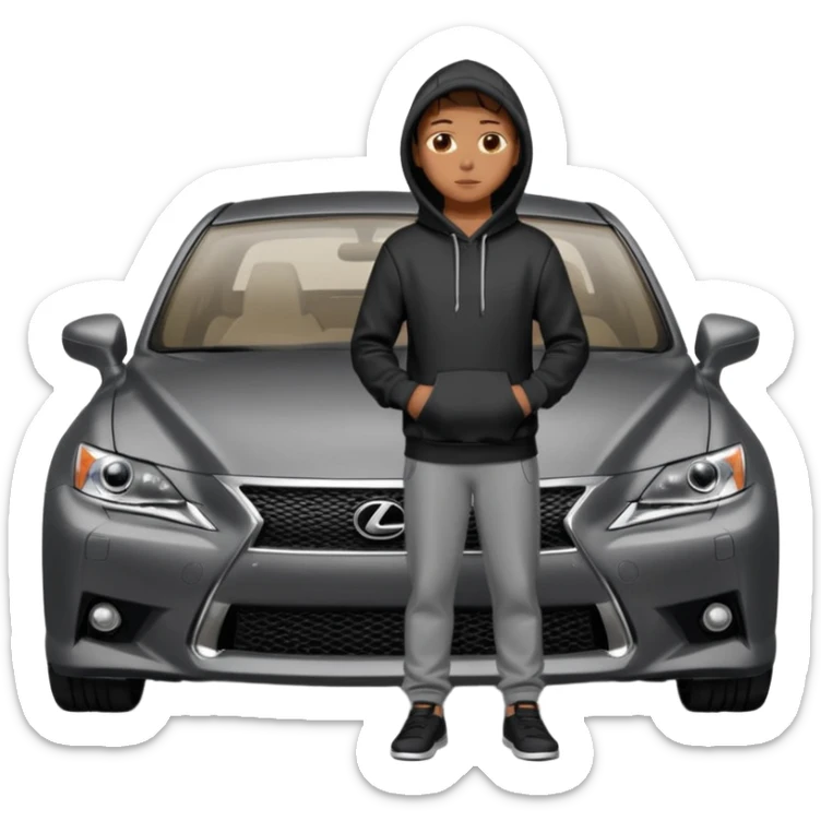 Person in black hoodie standing next to Gray Lexus IS300 f sport car sticker