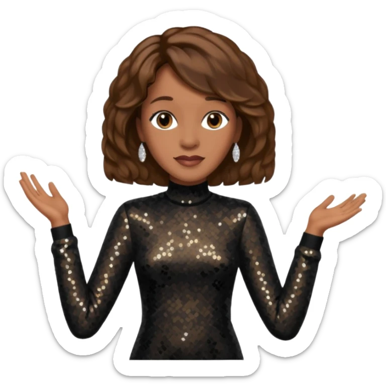 Whitney Houston with brown hair, black sequin long sleeve dress sticker