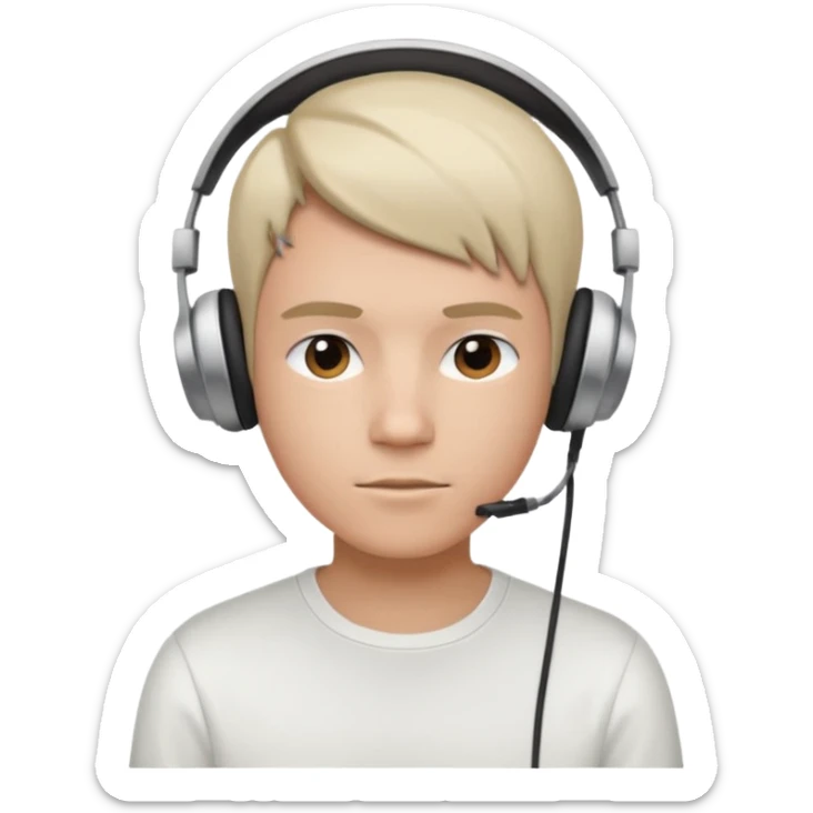 a person wearing headphone, having styleish haircut & wearing shirt of white colour sticker