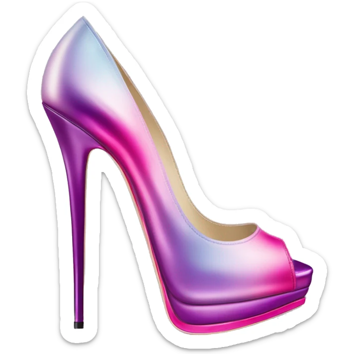 Realistic isolated top view of a pair of Jimmy Choo metallic pastel lavender,hot pink,royal purple and magenta ombre stiletto high heel shoes. sticker