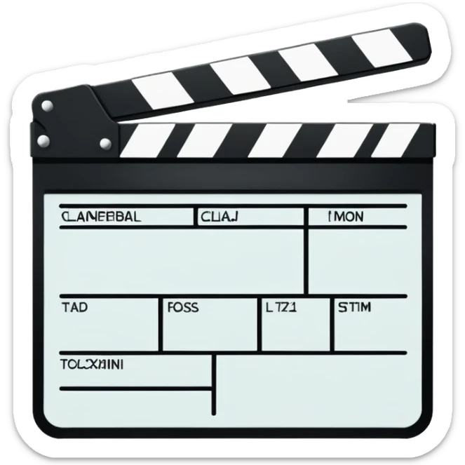 ultra simple film slate outline, black line drawing only, no fill or shading, just essential outlines of a clapperboard sticker