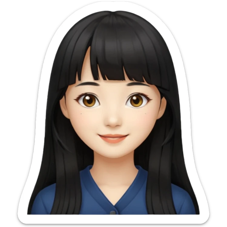 beautiful Korean girl, black long hair, bangs, beige eyes sticker