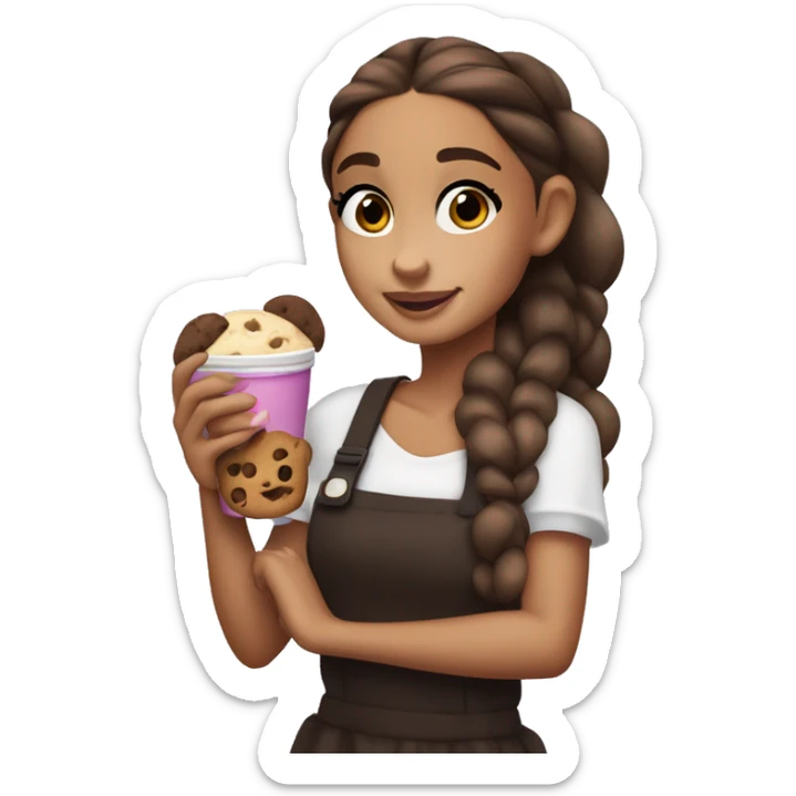 dark tanned ariana grande holding juice in her left hand and a chocolate chip cookie and her right hand  sticker